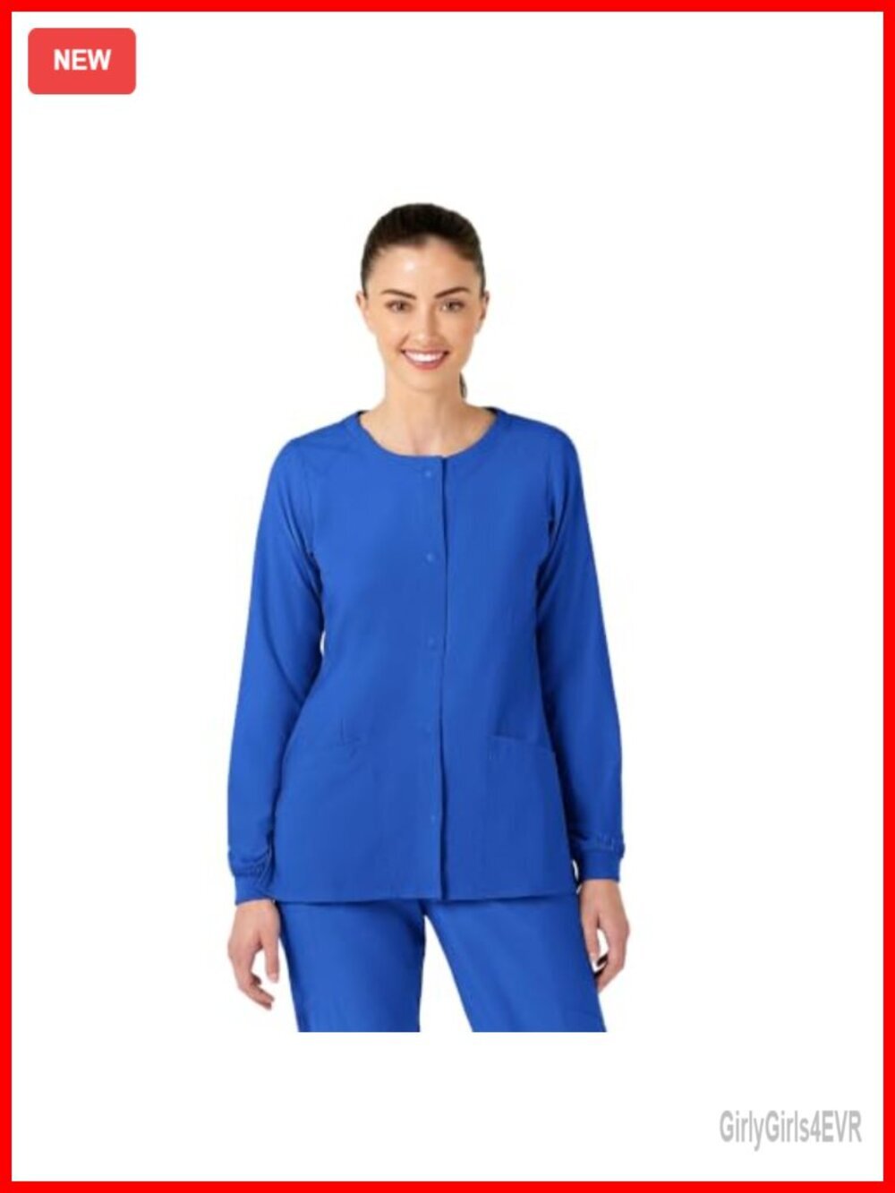 Women's Crew Neck Snap Front Warm Up Jacket with Pockets 4-Way Stretch